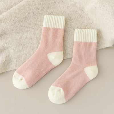 (冬襪) 加絨加厚保暖中筒襪 居家睡眠襪拼色襪  n1016