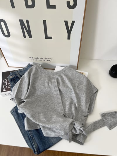 不規則下擺系帶 短袖T恤極簡收腰顯瘦   7213