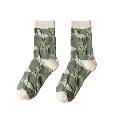 森林系ins潮襪 中筒襪花紋 立體小花女棉襪  10016