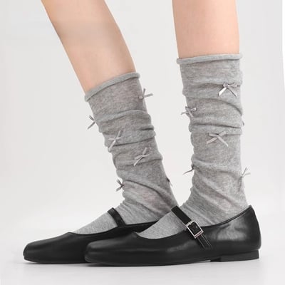 絲帶蝴蝶結 中筒堆堆棉襪 夏薄款透氣吸汗防臭無骨襪  621