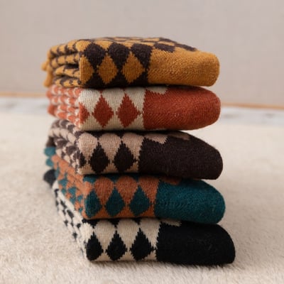 (厚襪)羊毛襪英倫學院風 中筒襪秋冬加厚菱格子襪  n1084