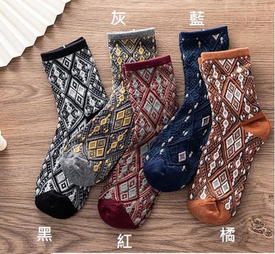 純棉復古暗花襪 中筒襪學院風 時尚女棉襪035
