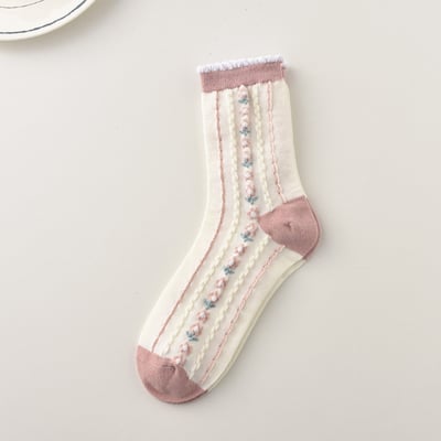 森林系ins潮襪 中筒襪花紋 立體小花女棉襪  1004