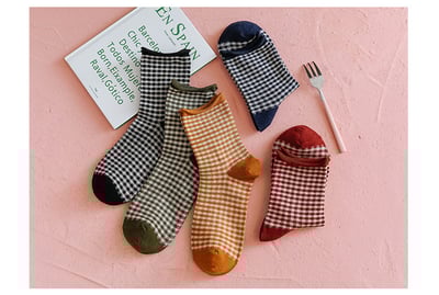 小格子甜美鬆口韓版襪 015