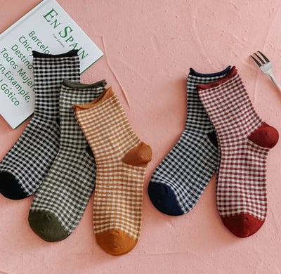 小格子甜美鬆口韓版襪 011