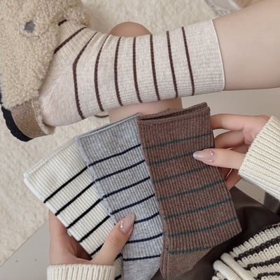 中筒襪 精梳棉 條紋撞色學院風 雙針女襪   564