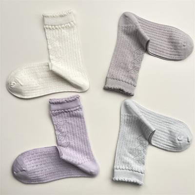 日系鏤空網眼蝴蝶結中筒襪  363