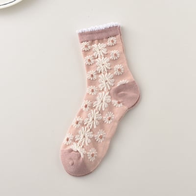 森林系ins潮襪 中筒襪花紋 立體小花女棉襪  1008