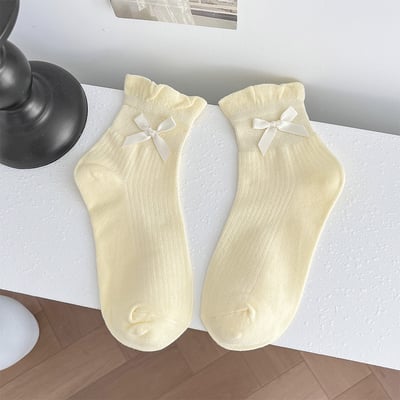 純棉蝴蝶結泡泡口 透氣短襪	  433
