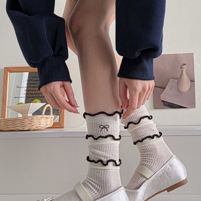 韓系蛋糕花邊棉襪 春夏薄款透氣中筒襪   802