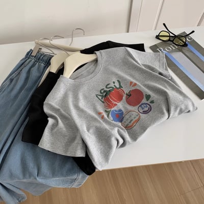 南瓜派對 精梳棉印花T恤 韓系圓領短袖上衣  n7393