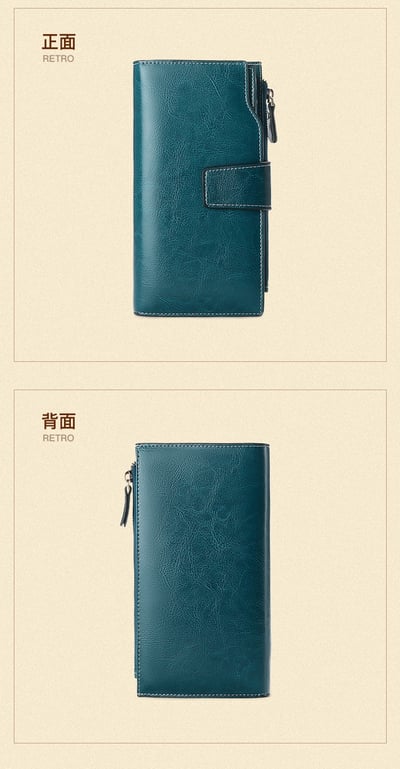 真皮錢包 長款韓版油蠟牛皮 女式多卡位錢夾  n5597