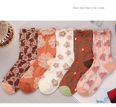 碎花襪子 浮雕中筒襪 時尚百搭女襪 156