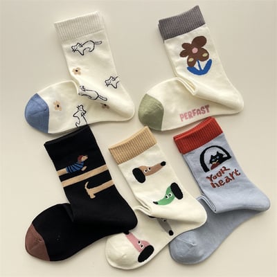 趣味插畫臘腸狗韓版中筒襪  332