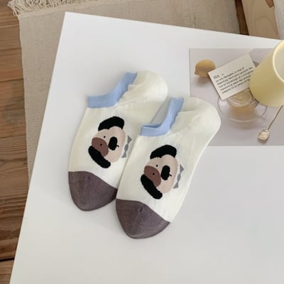 春夏薄款襪子 卡通塗鴉點子紗 矽膠防滑淺口船襪隱形襪   528