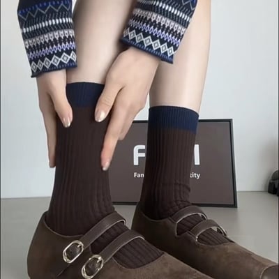 秋冬復古藏青色棕色 ins潮中筒襪 百搭不勒腿  n1247