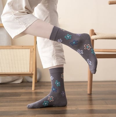 小花中筒襪吸汗透氣百搭女襪047