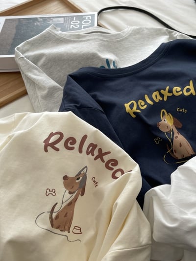 韓版純棉卡通長袖T恤 女圓領休閒上衣  百搭 舒適 可愛 日系 韓系 潮流 n600051