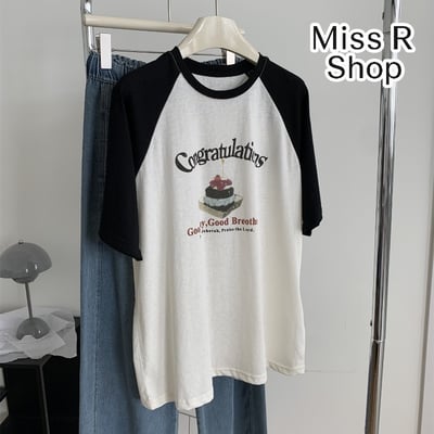 輕薄透氣雪花棉 韓系印花短袖 插肩袖T恤垂感上衣  7371