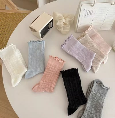 木耳邊純棉薄款女中筒襪堆堆襪 296