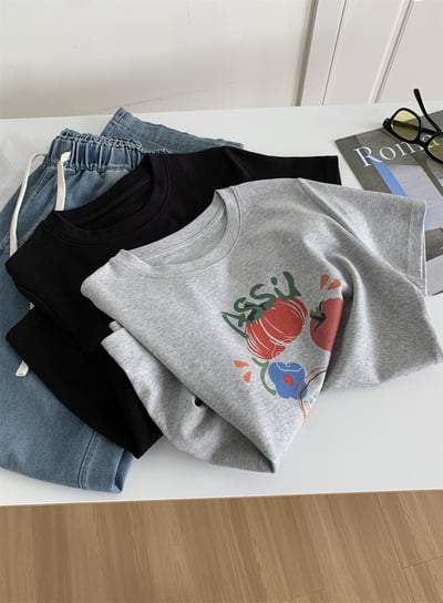 南瓜派對 精梳棉印花T恤 韓系圓領短袖上衣  n7395