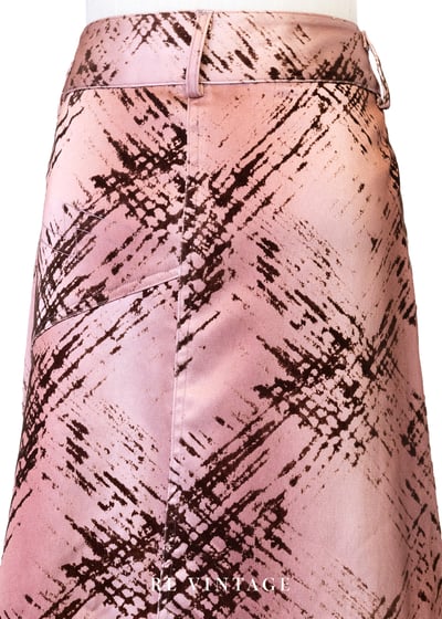 光澤粉深褐色筆刷感中長裙（26"）10