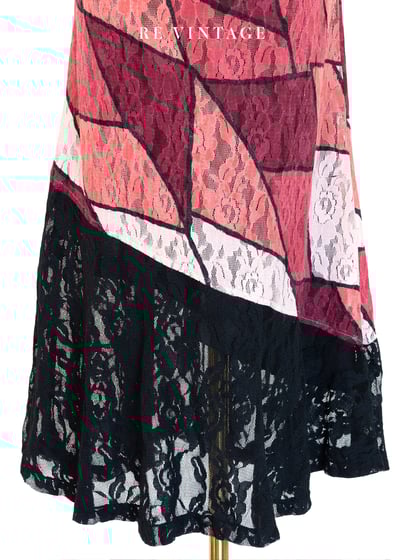 蕾絲粉紅色階幾何拼塊長裙（28"）4