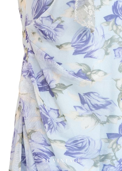 水藍玫瑰網紗細肩帶洋裝5