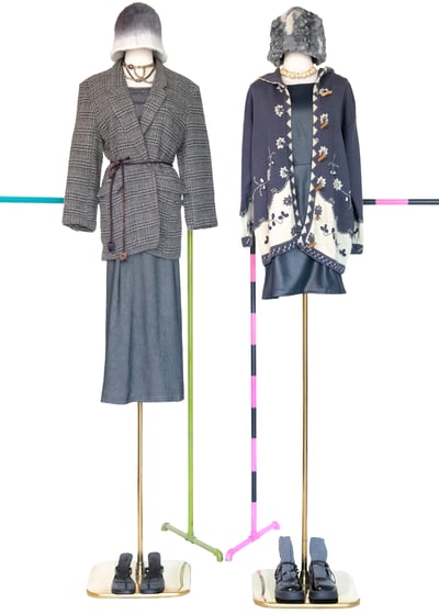 極簡主義 - 灰美人格紋肩帶長洋裝2