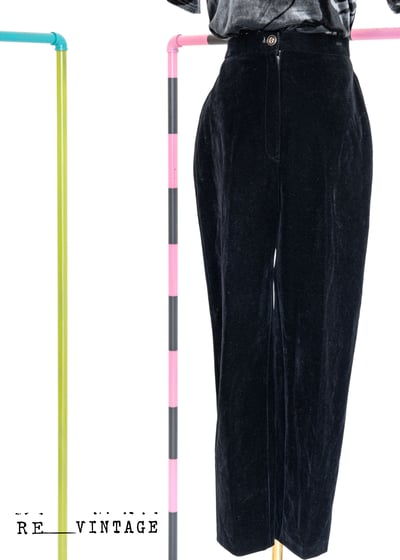 高腰黑白交錯絨布硬挺長褲1