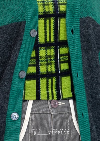 寶綠色/深灰大格紋針織外套4