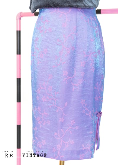 藍紫色珠光小花朵中長裙1