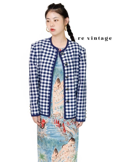 『法國寶物』法式深藍格西裝外套1