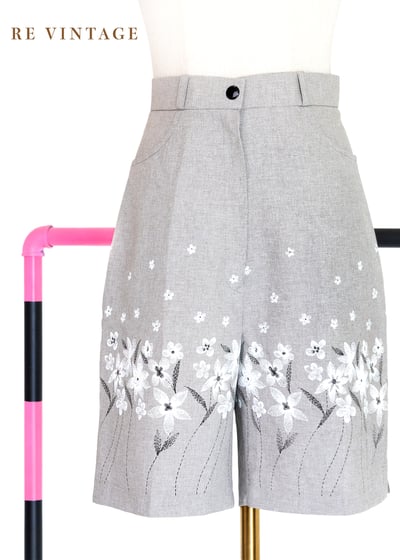套裝短褲 - 日系花卉霧灰小花短褲（26"）1