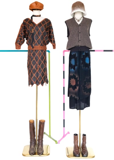 套裝組合 - 深橘鉤織皮菱格美裙（25-28"）2