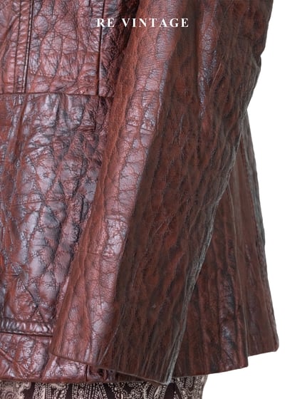西部獵人 - 酒紅龜裂壓紋皮革外套10
