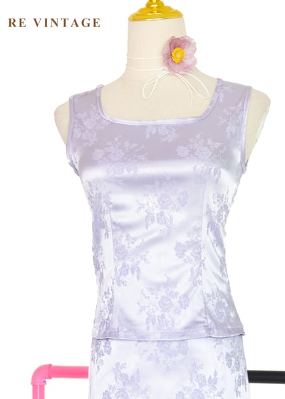 套裝背心 - 淡雅夢幻冰紫色花卉圖騰背心1