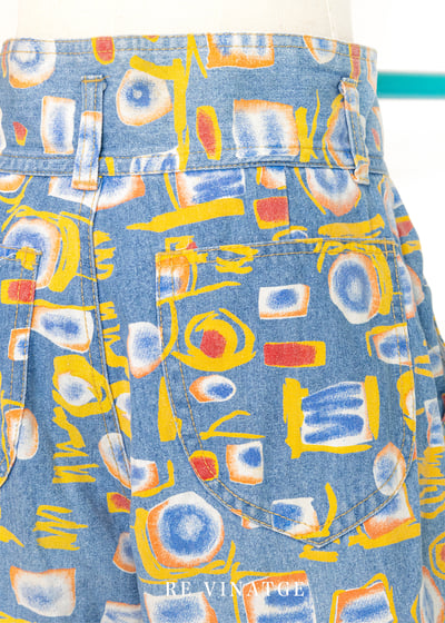 Abstract Print 高腰牛仔短褲9