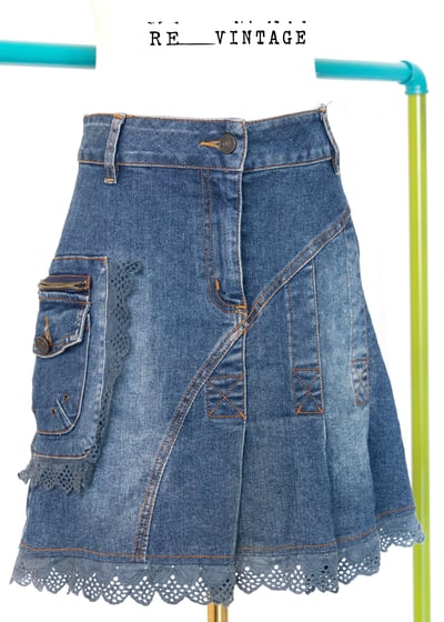 蕾絲花邊牛仔百摺短裙1