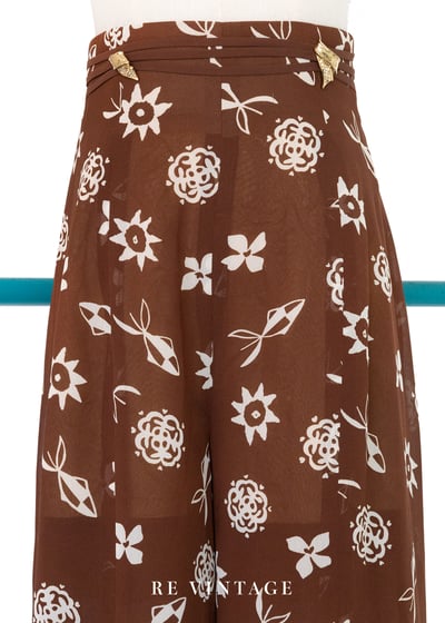 巧克力手繪小白花高腰開衩長褲（23"）3