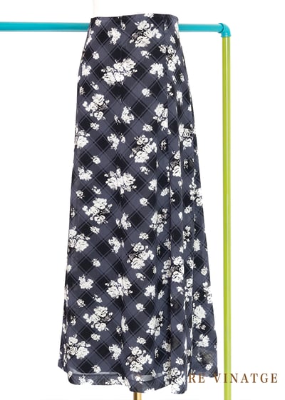 灰藍色菱格小白花長裙（29"）5