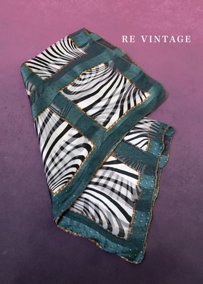 墨綠色の搖混視覺黑白斑馬紋絲巾6