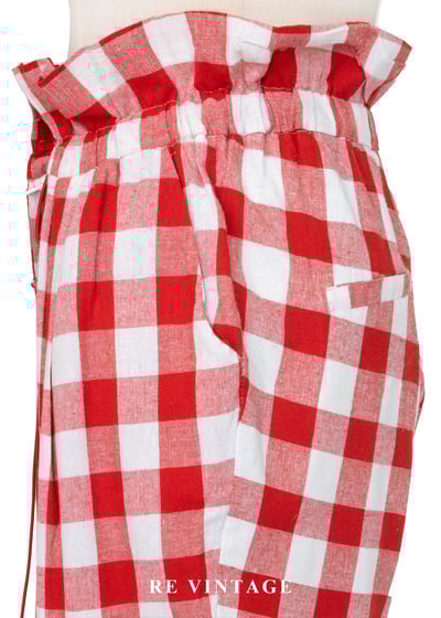 鬆軟紅格子荷葉飄飄高腰長褲（24-32"）8