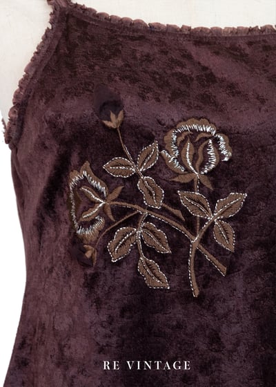 巧克力色精緻花影絨布小背心5