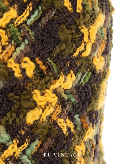 黃綠色菱格紋毛料流蘇及膝裙（25"）5