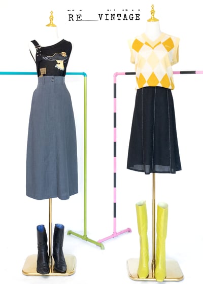 白線條灰黑色中長裙2