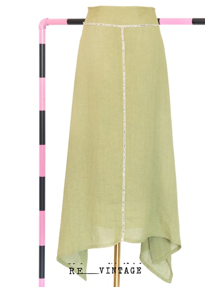 草綠色氣質不規則下擺中長裙1