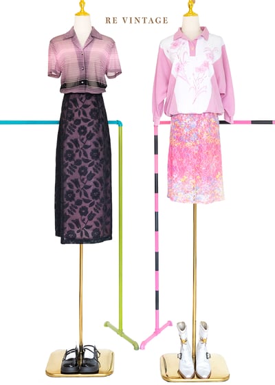 黑與粉相間線條網紗透膚上衣2