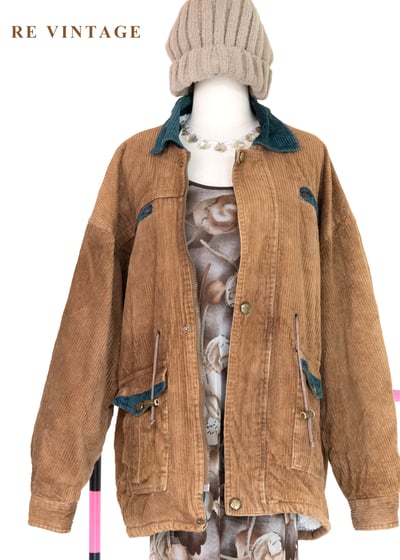 Tobacco Brown 燈芯絨綠拼接夾克外套9