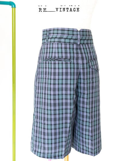 高腰綠紫色小格紋五分褲5